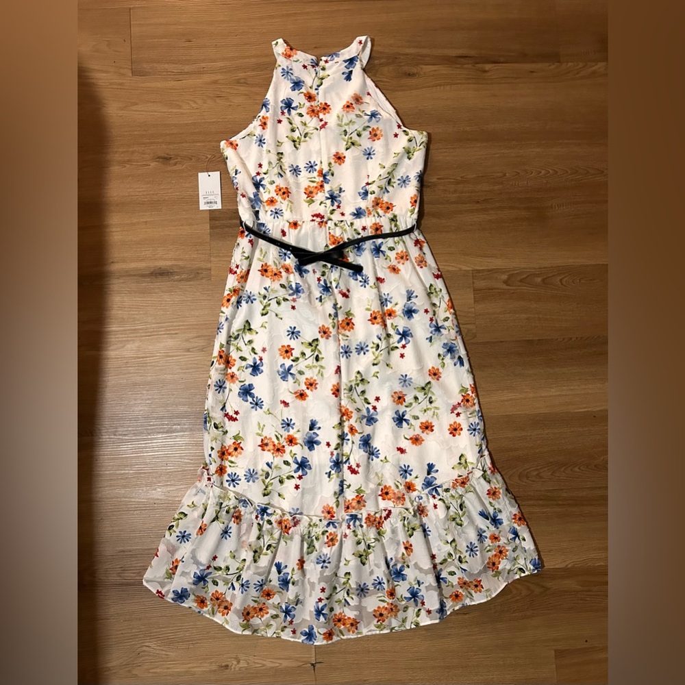 Elle Floral Halter Midi Dress – Size Small - Ruffle Hem-Removable Belt - Picture 5 of 7